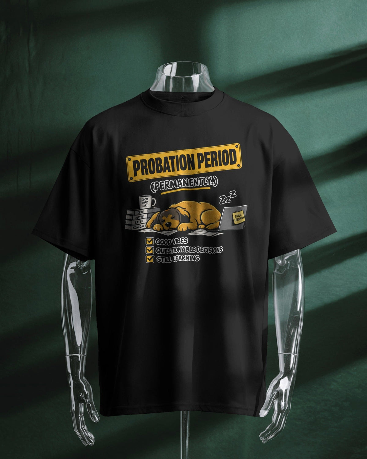 Black Probation Period graphic t-shirt product mockup