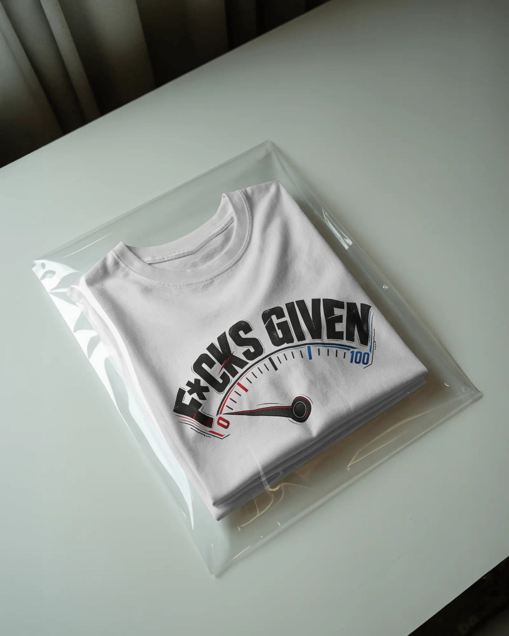 White 0 FKS GIVEN graphic t-shirt packaged