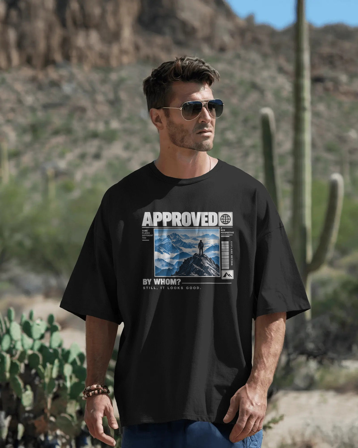 Black Approved graphic t-shirt front model view