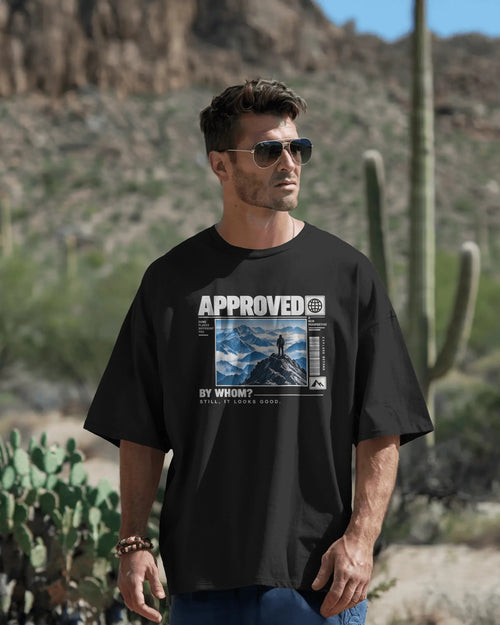 Black Approved graphic t-shirt front model view