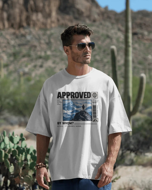 White Approved graphic t-shirt front model view