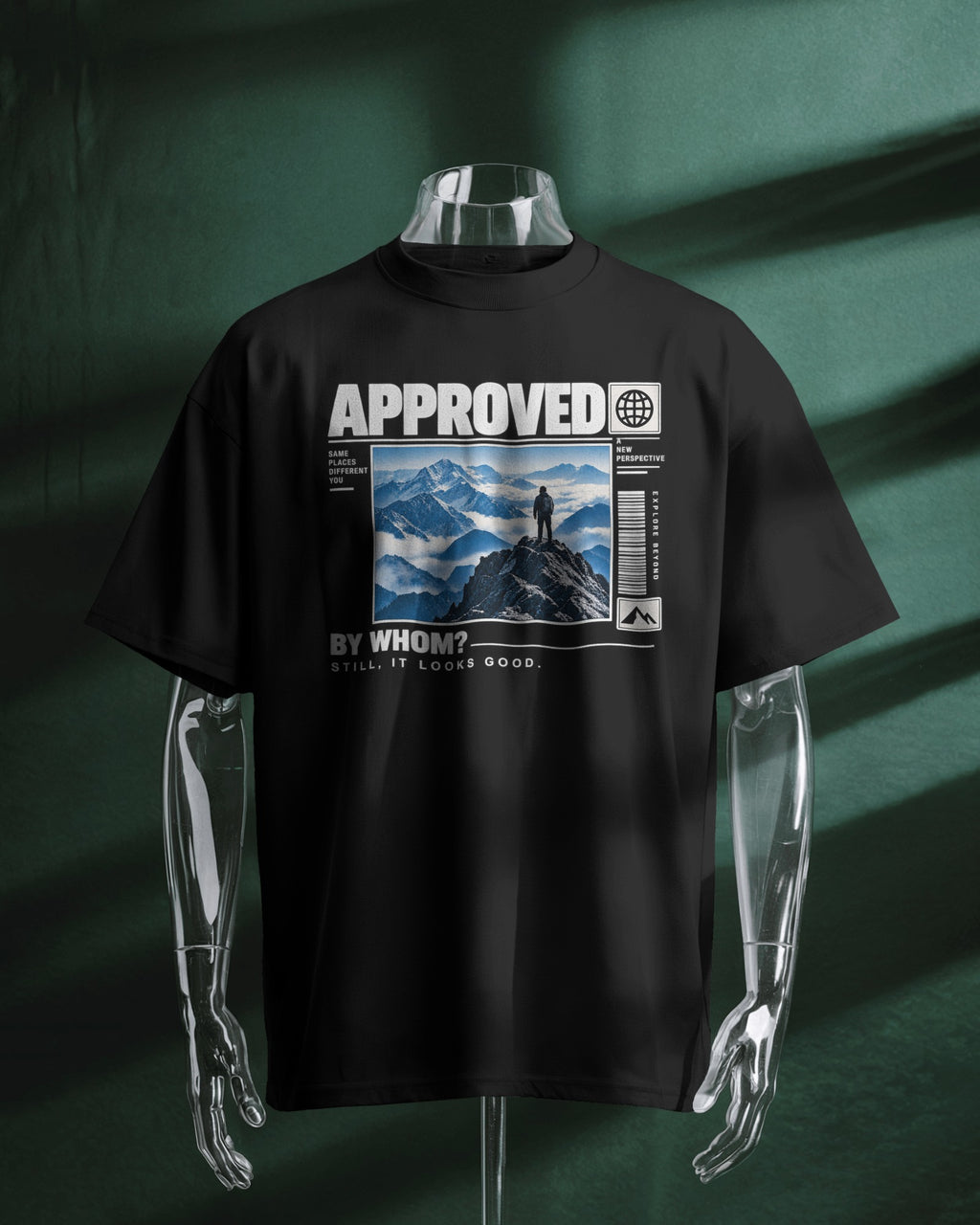 Black Approved graphic t-shirt product mockup