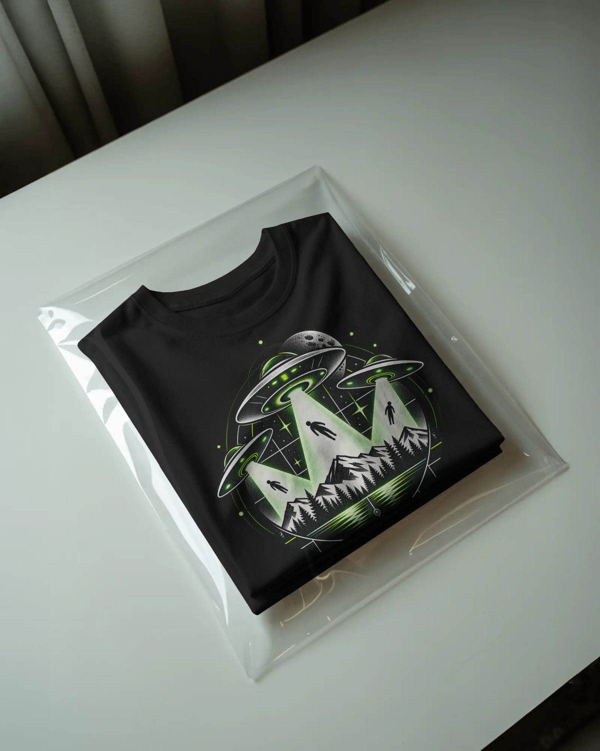 Black Area 51 graphic t-shirt packaged