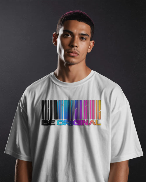 White Be Original graphic t-shirt front model view