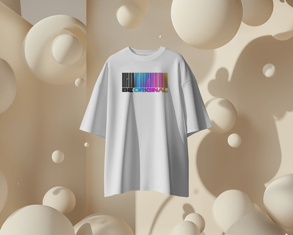 White Be Original graphic t-shirt product mockup