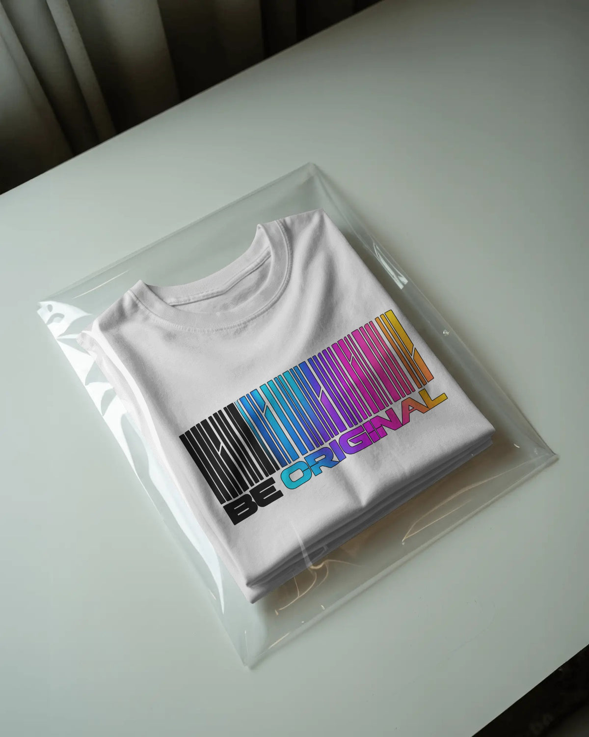 White Be Original graphic t-shirt packaged
