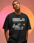 Black Current Designation graphic t-shirt front model view