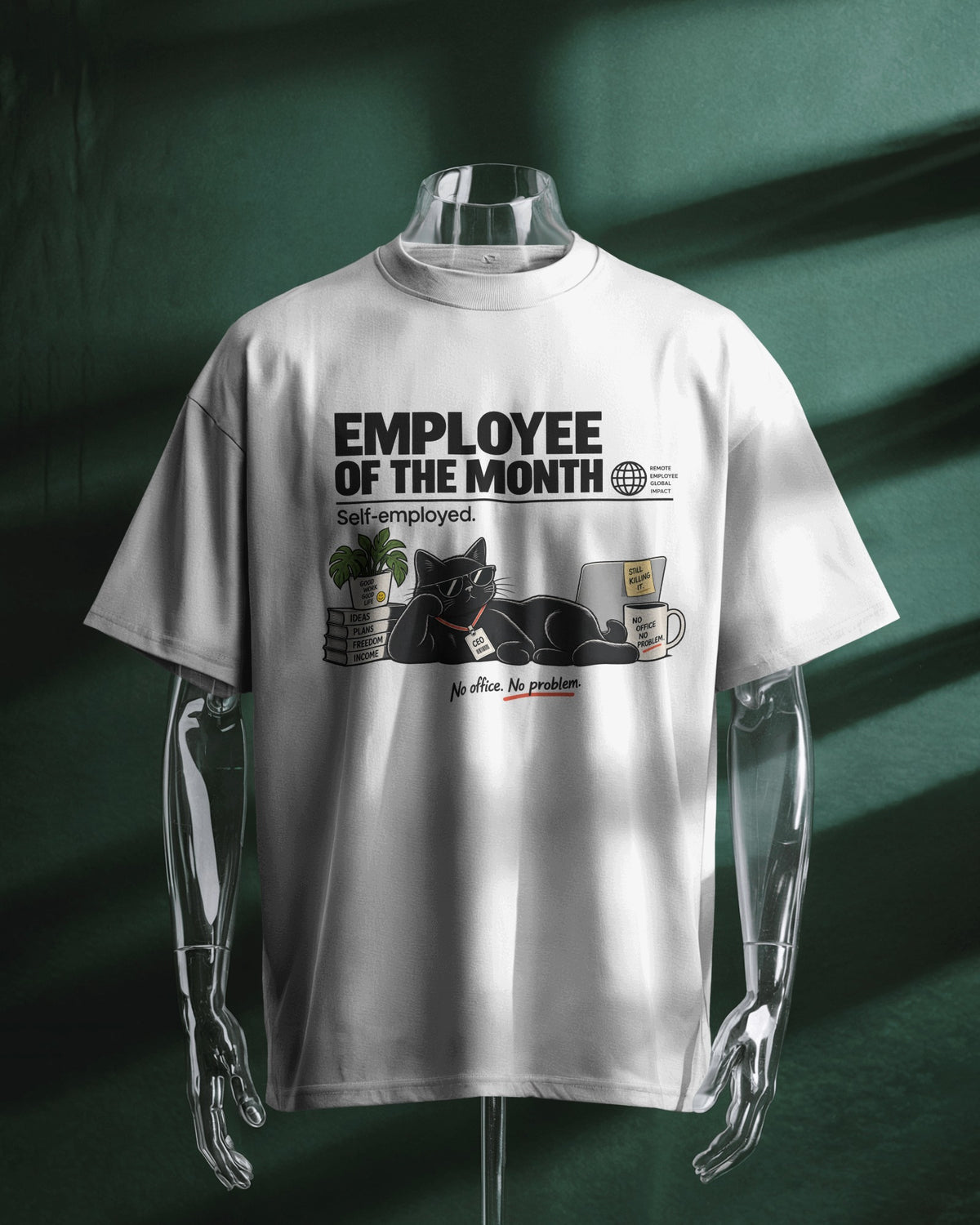 White Employee of the Month graphic t-shirt product mockup
