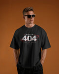 Black Error 404 graphic t-shirt front model view