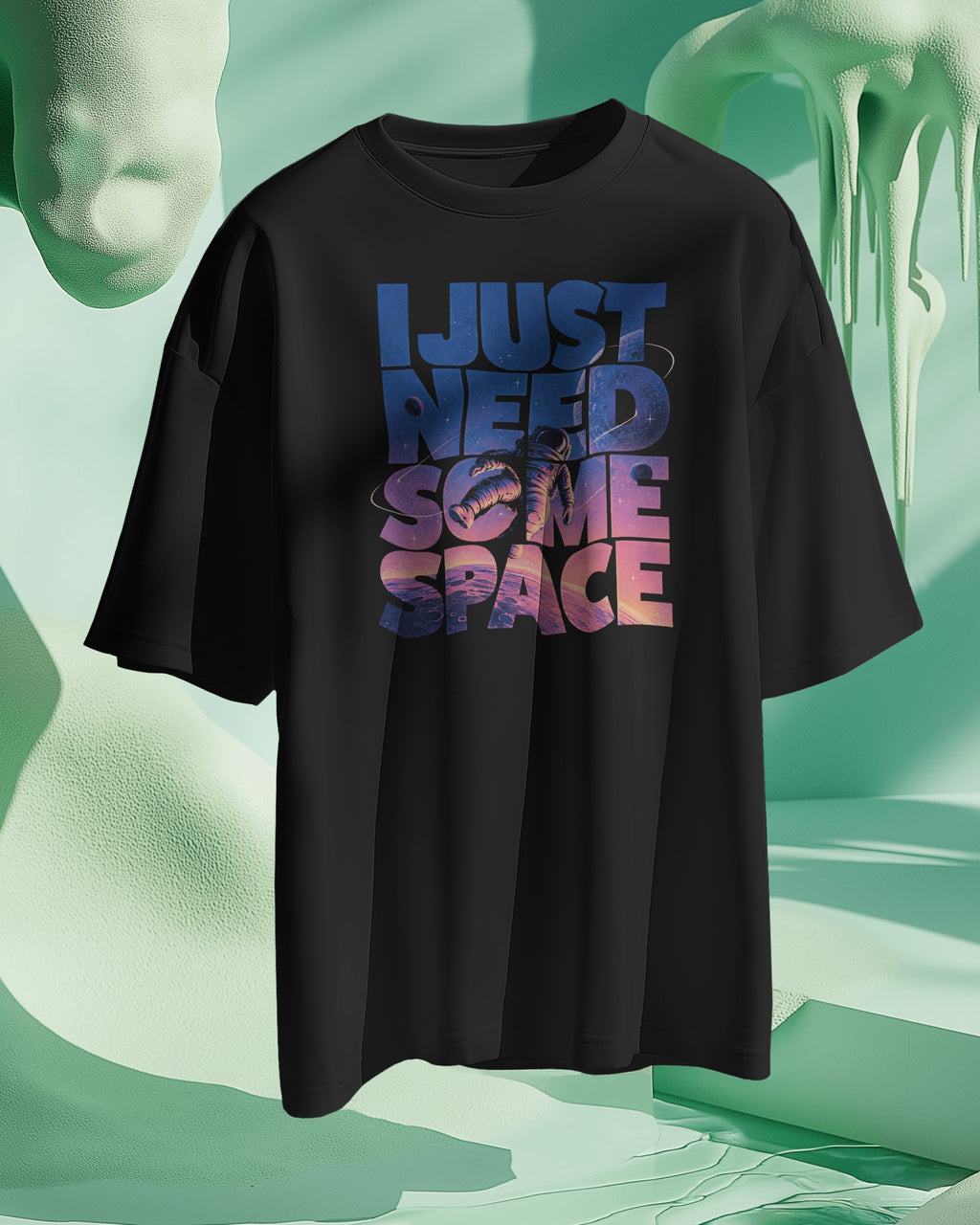 Black I Need Some Space graphic t-shirt product mockup