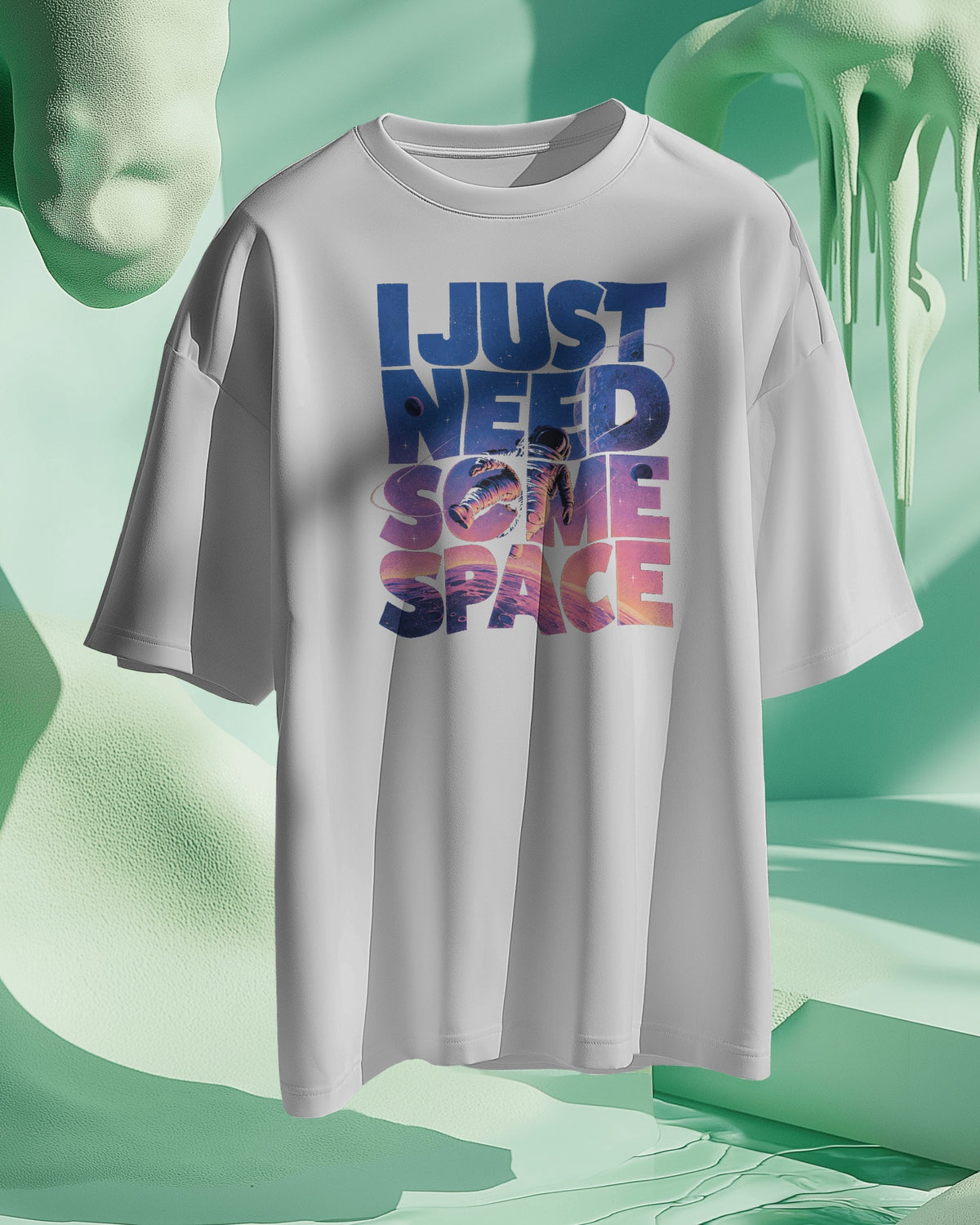 White I Need Some Space graphic t-shirt product mockup