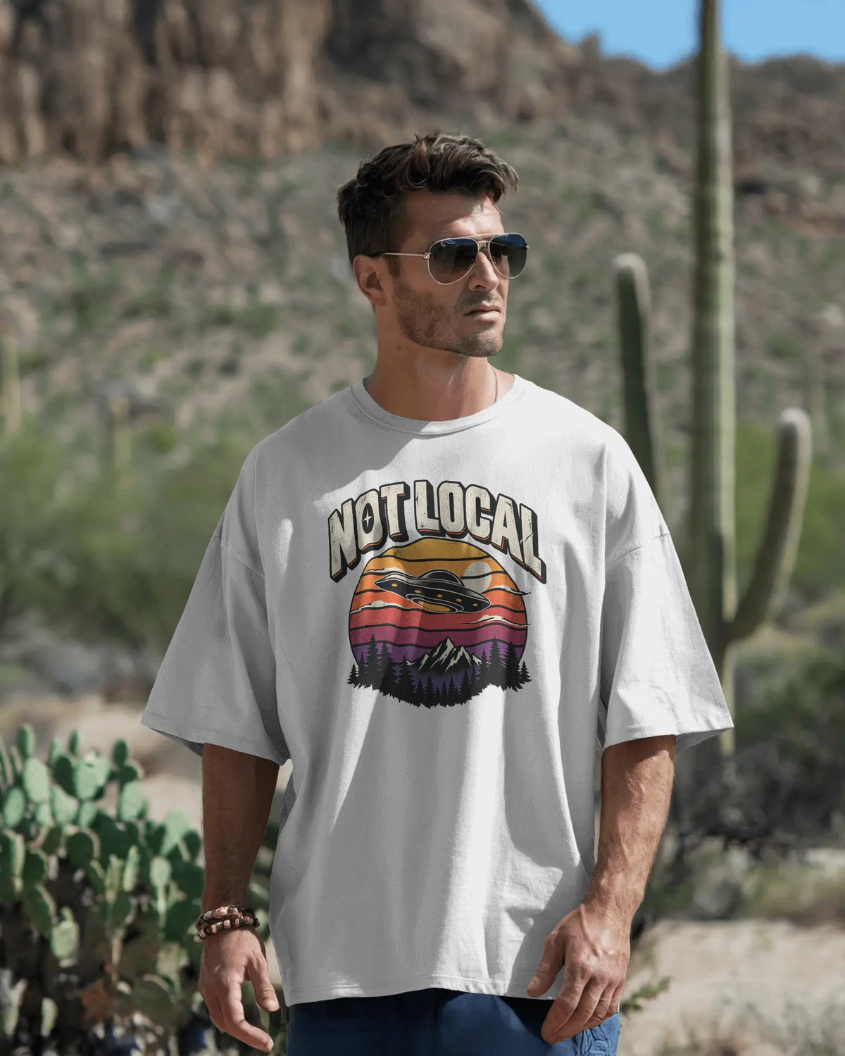 White Not Local graphic t-shirt front model view