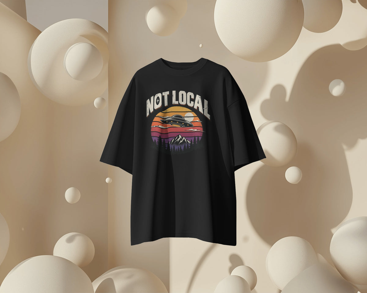 Black Not Local graphic t-shirt product mockup