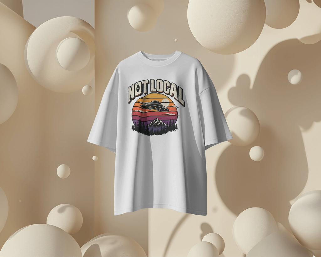 White Not Local graphic t-shirt product mockup