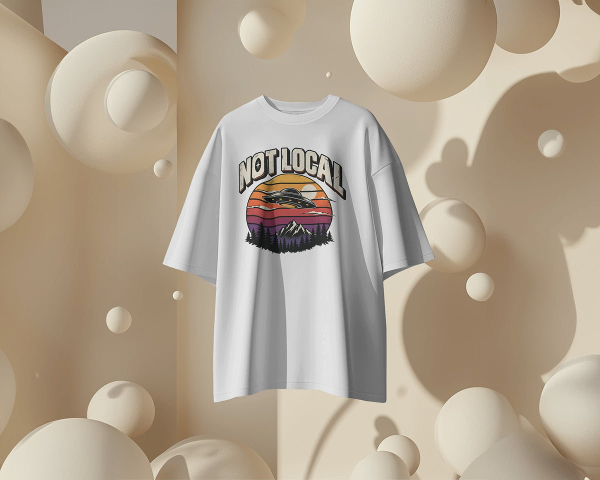White Not Local graphic t-shirt product mockup