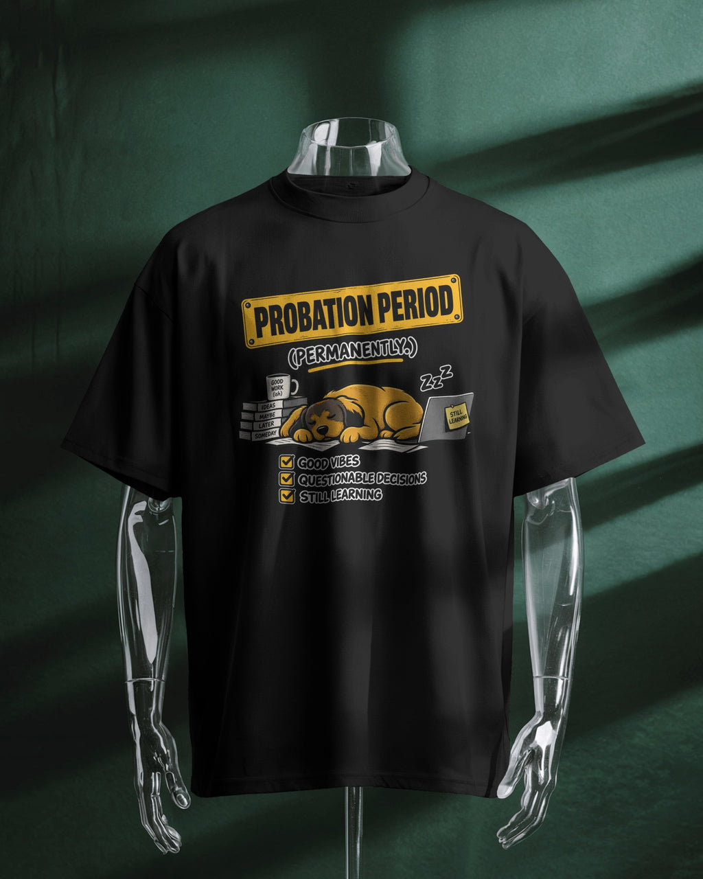 Black Probation Period graphic t-shirt product mockup
