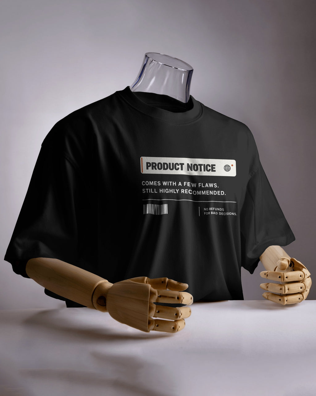 Black Product Notice graphic t-shirt product mockup