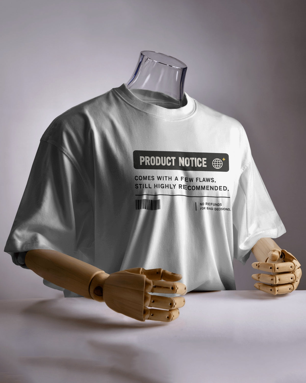 White Product Notice graphic t-shirt product mockup