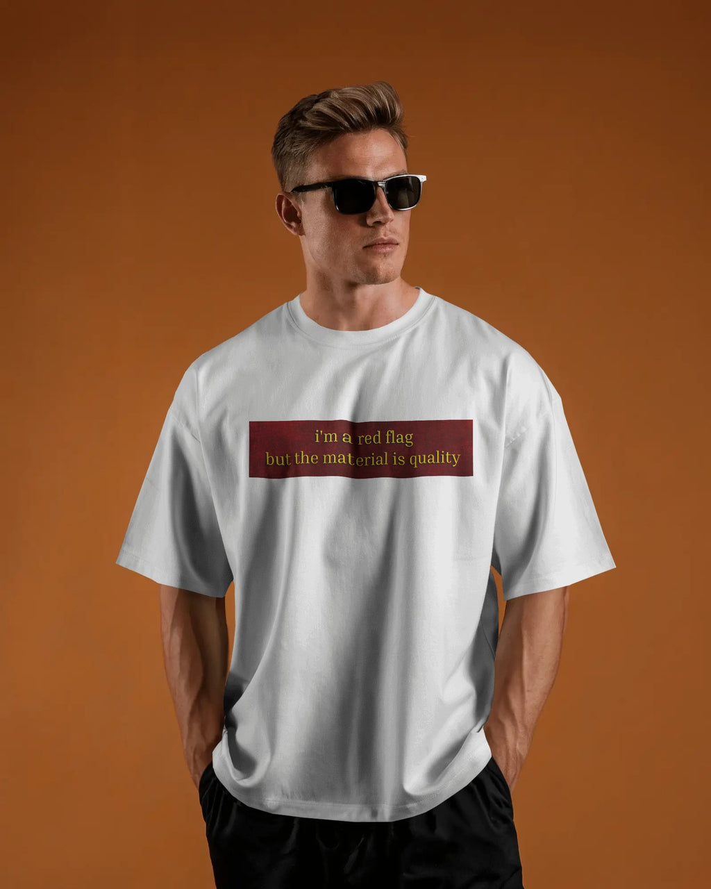 White Red Flag graphic t-shirt front model view