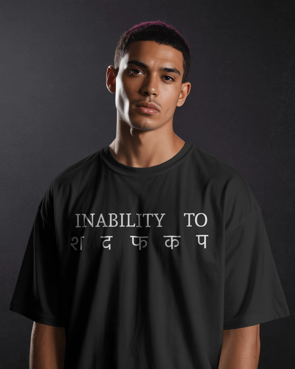 Black STFU graphic t-shirt front model view