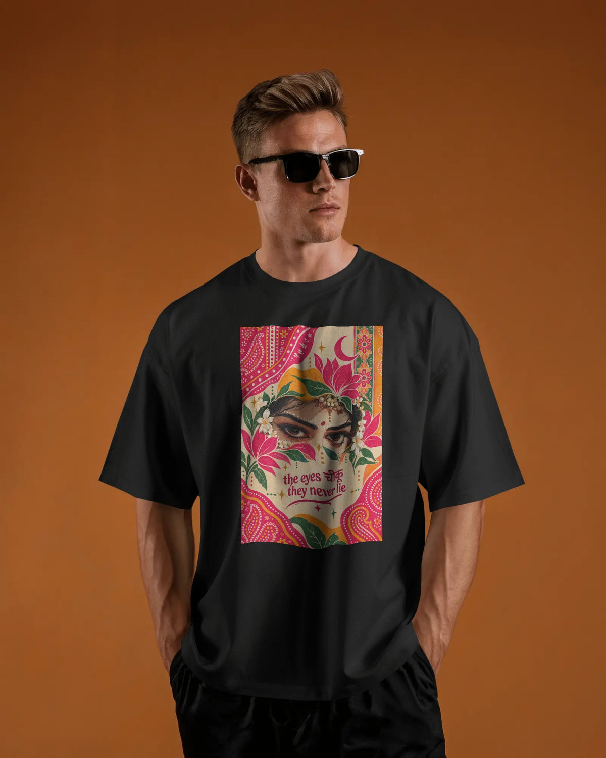 Black The Eyes Chiku graphic t-shirt front model view