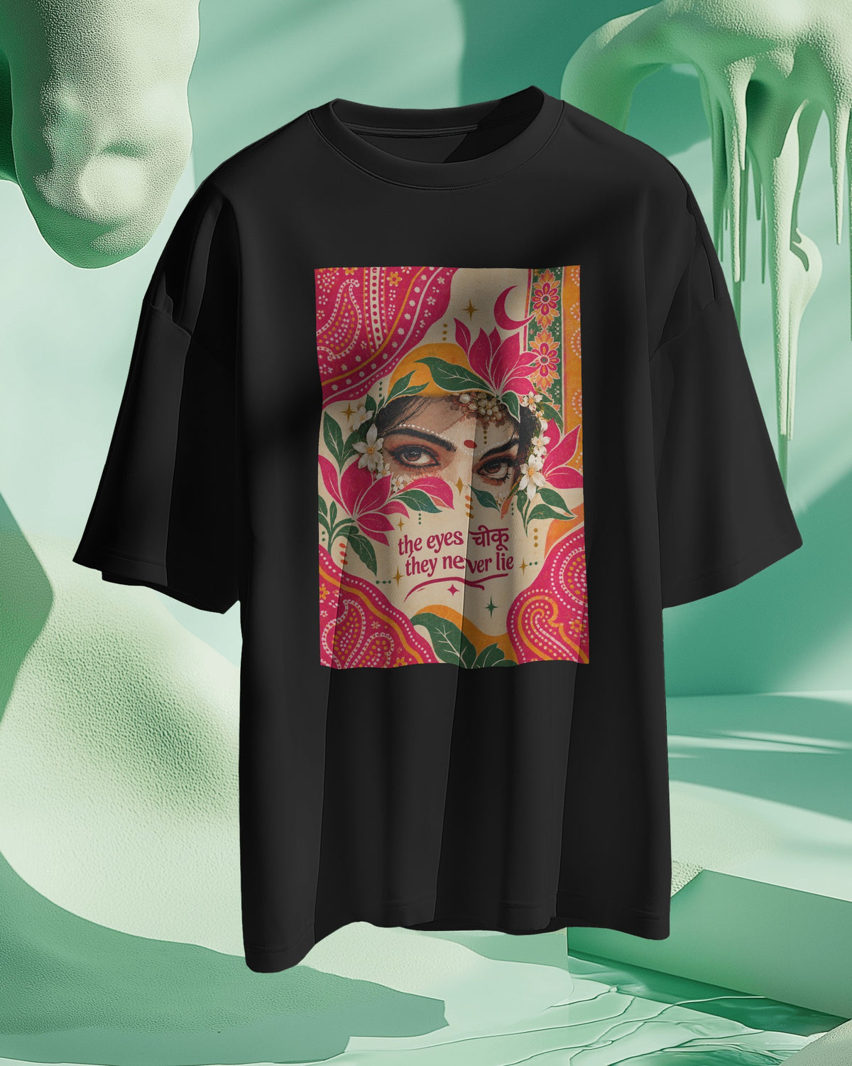 Black The Eyes Chiku graphic t-shirt product mockup