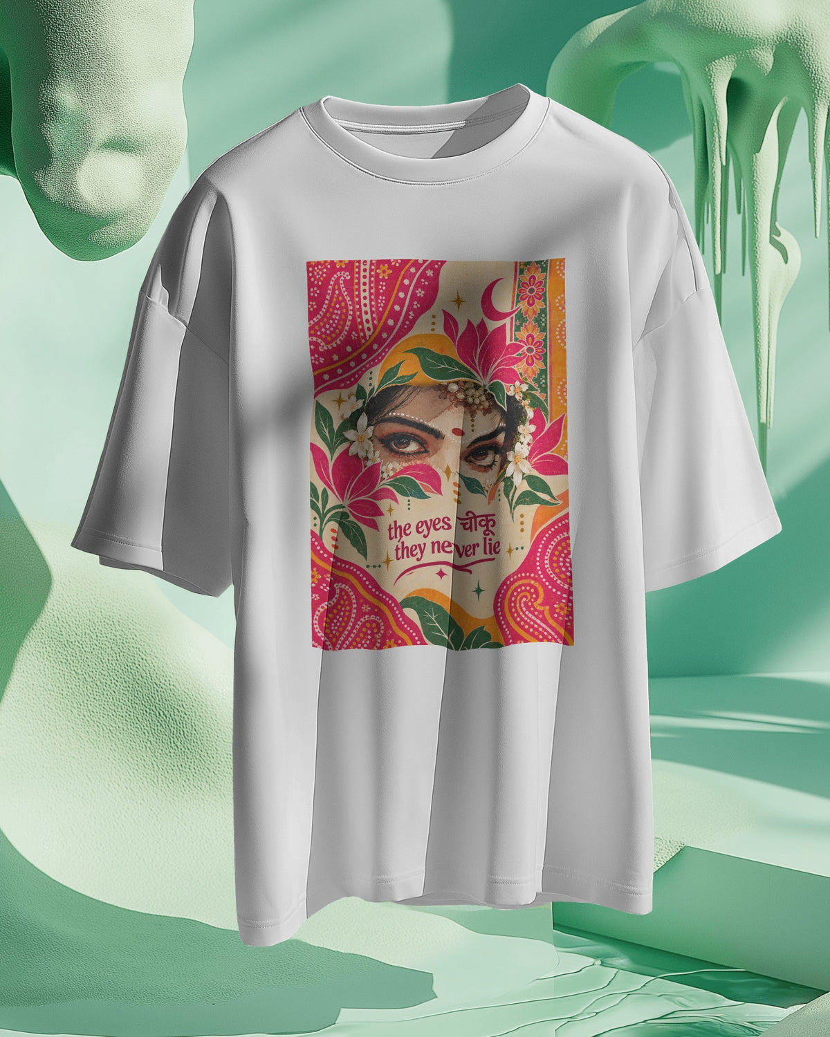 White The Eyes Chiku graphic t-shirt product mockup
