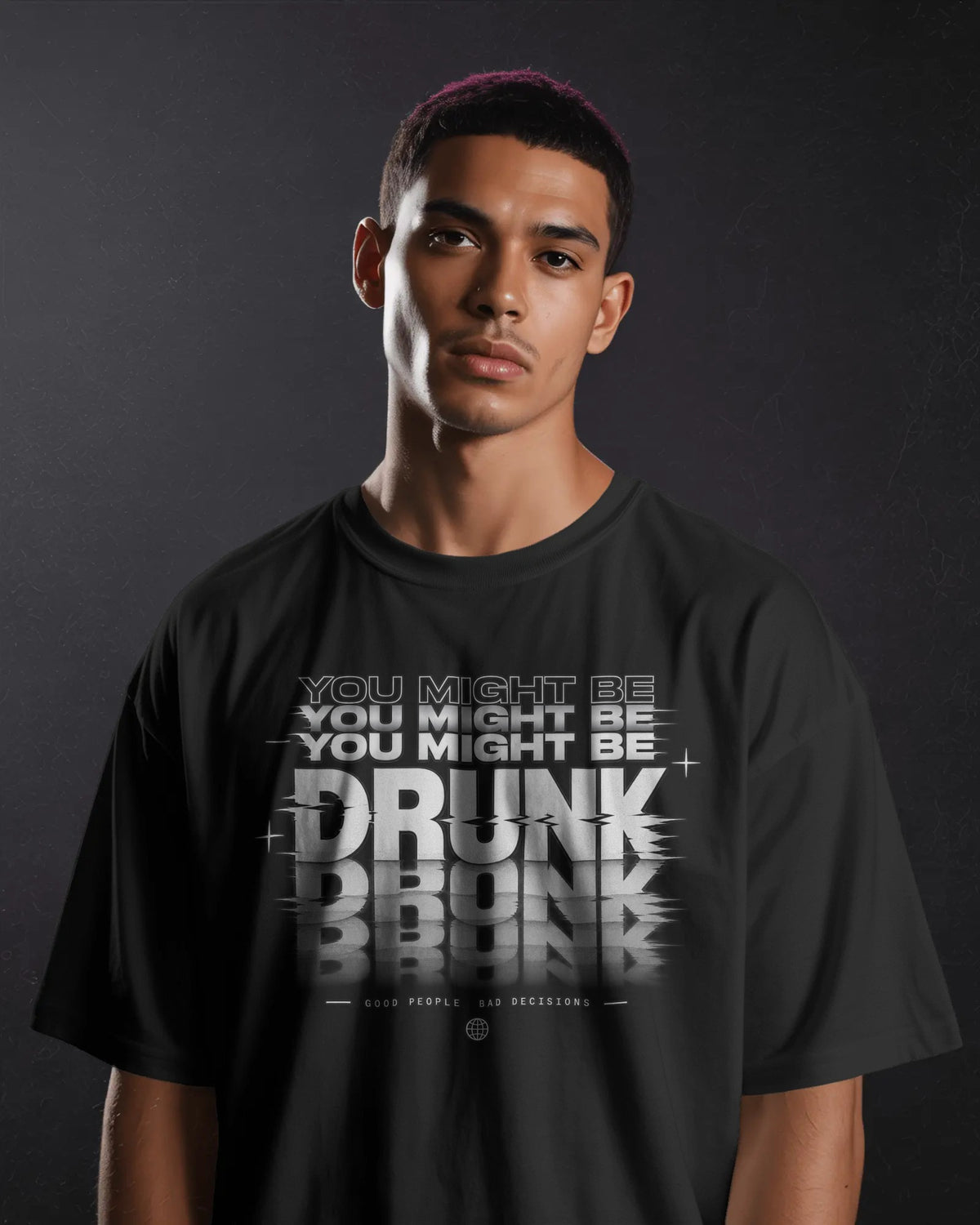 Black U Might B Drunk graphic t-shirt front model view