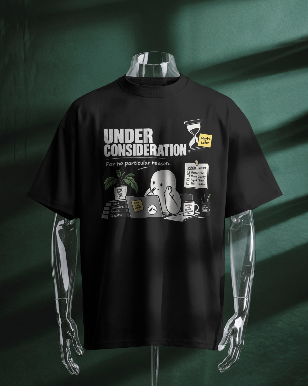 Black Under Consideration graphic t-shirt product mockup